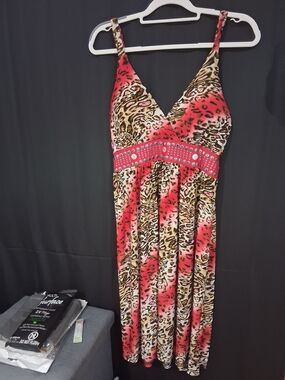 Magic Red and Leopard-Print High-Low Maxi Dress